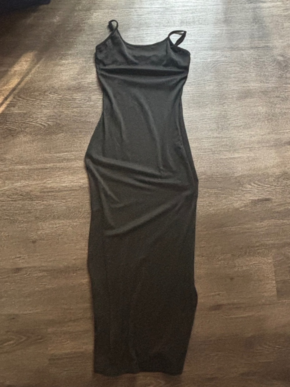 Black tank top maxi dress, bodycon form fitting, 90s Y2K bombshell goth emo